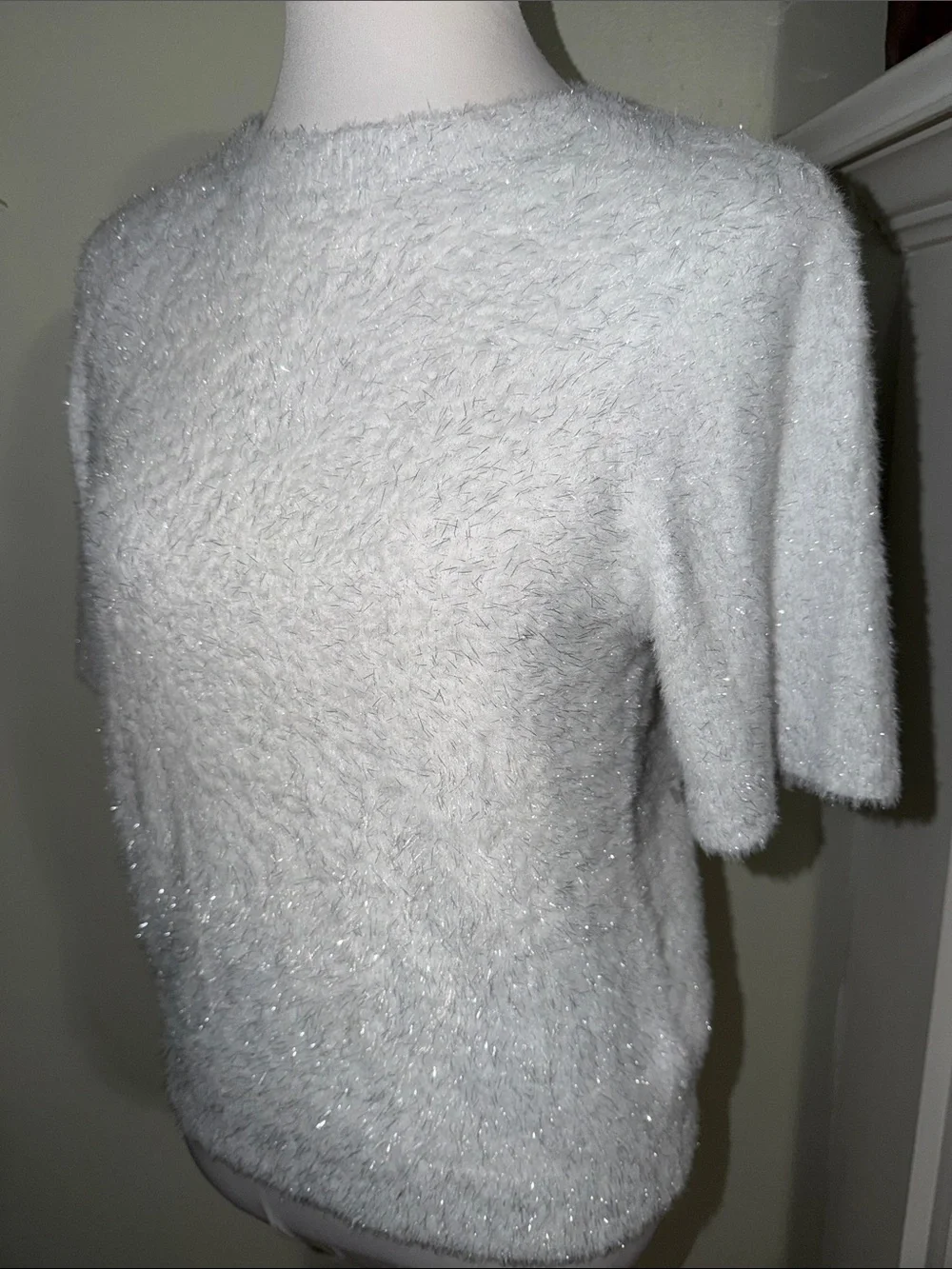 J. Crew Silver Metallic Short Sleeve Crewneck Top